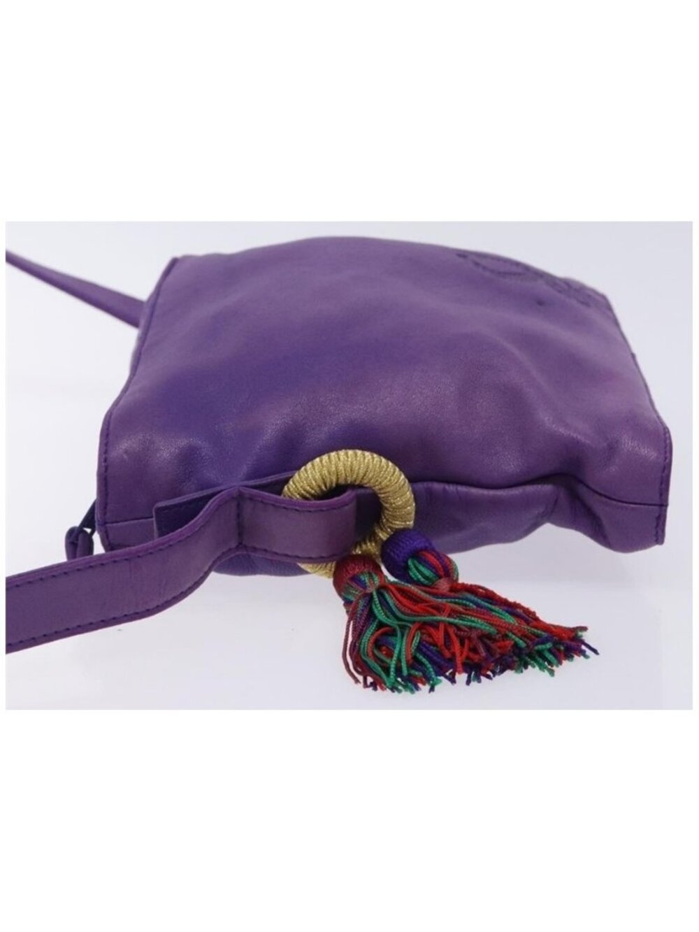 Authentic LOEWE Anagram Shoulder Bag Leather Purple Gold - Picture 16 of 16